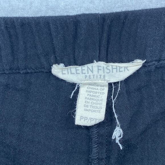 EILEEN FISHER Pants PP Organic Cotton Crinkle Gauze Tapered Ankle Pull On Black - Picture 5 of 14